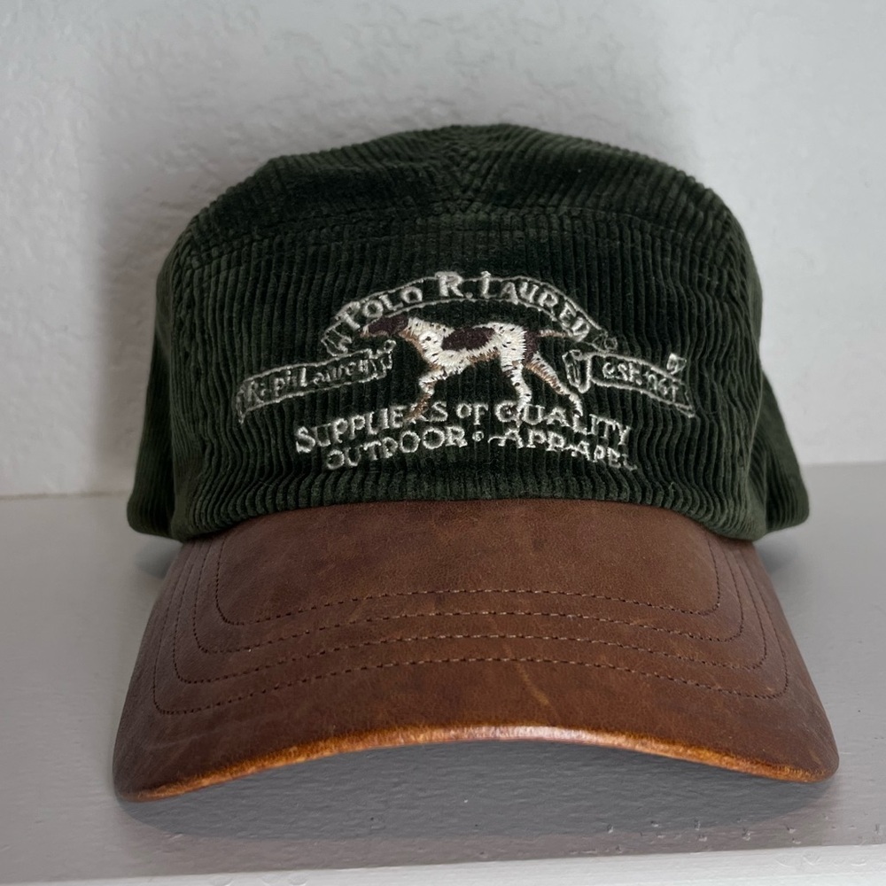 Polo by Ralph Lauren Green and Brown Corduroy Hat Leather Bill